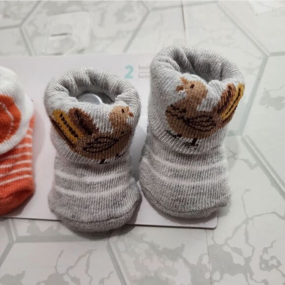 Carter’s Child Of Mine Fall 2 Pair Pack Booties Pumpkin & Turkey Newborn Socks - Picture 2 of 5